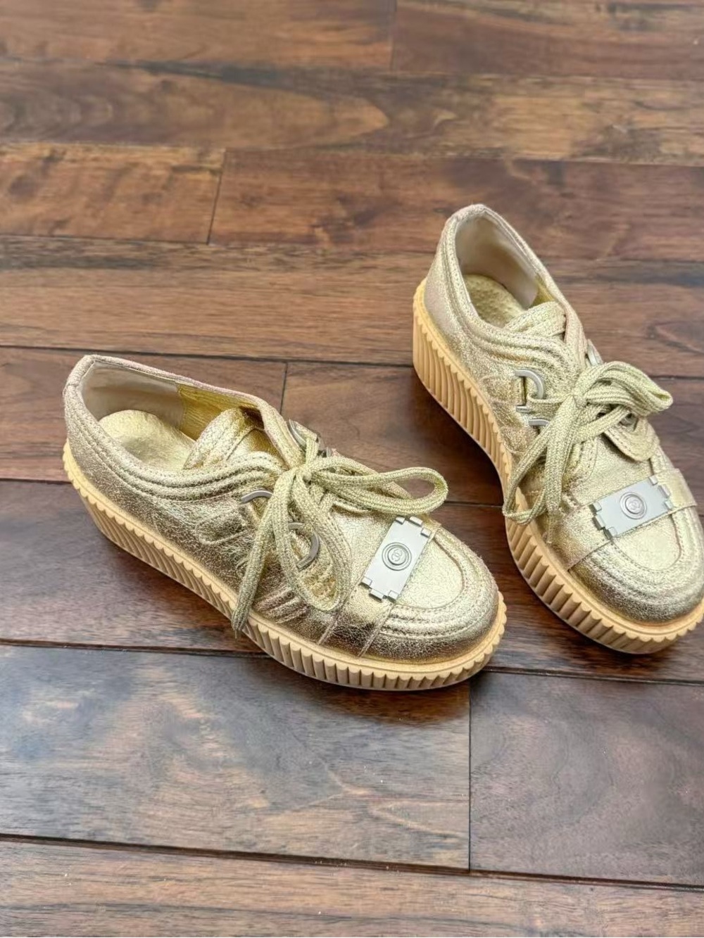 CHANEL Runway Metallic Gold Platform Sneakers